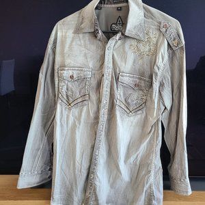 Vintage "Roar" Grey Snap Button Down Shirt